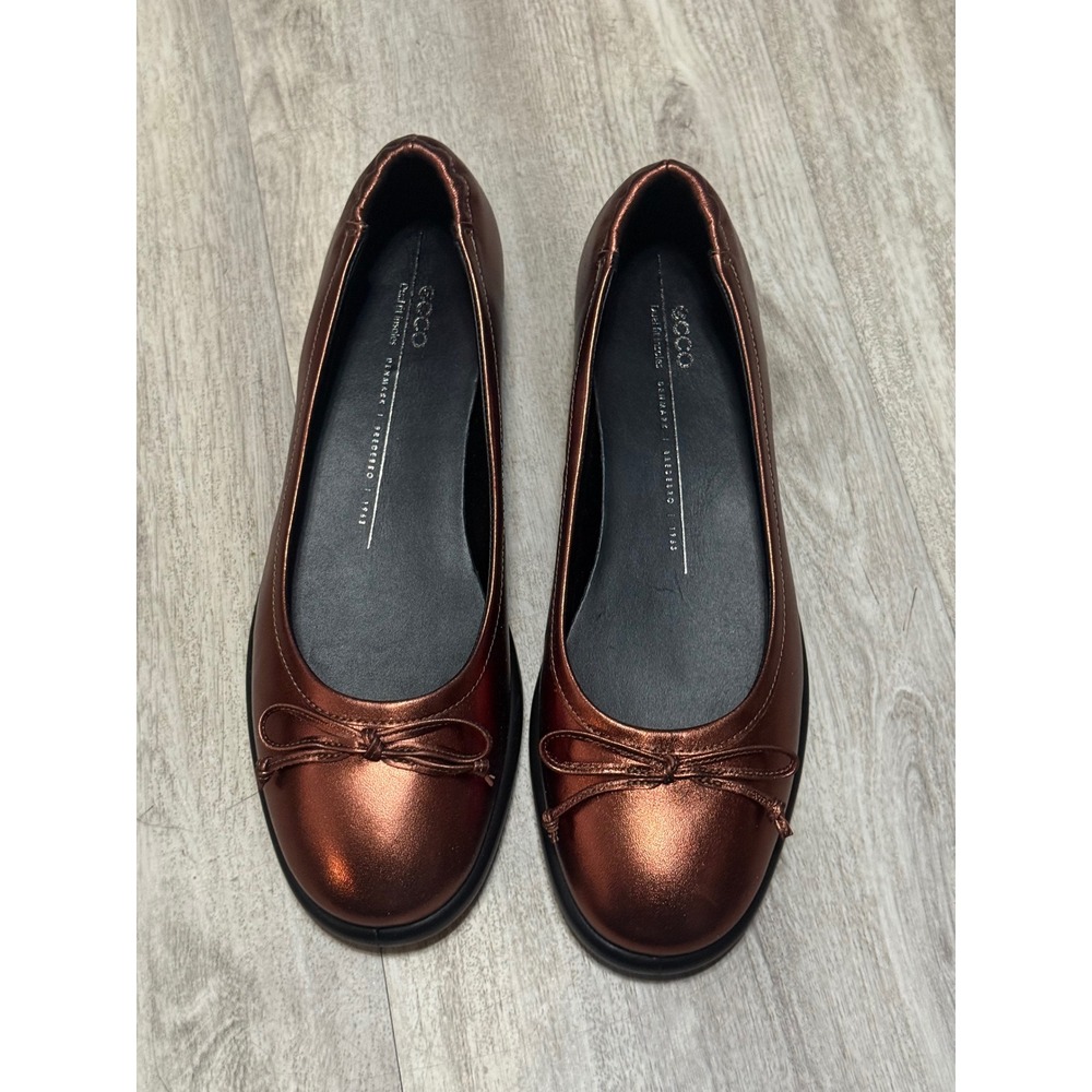 ECCO Anine Womens Metallic Copper Leather Ballet Flats Bow Round Toe Size 9-9.5‎